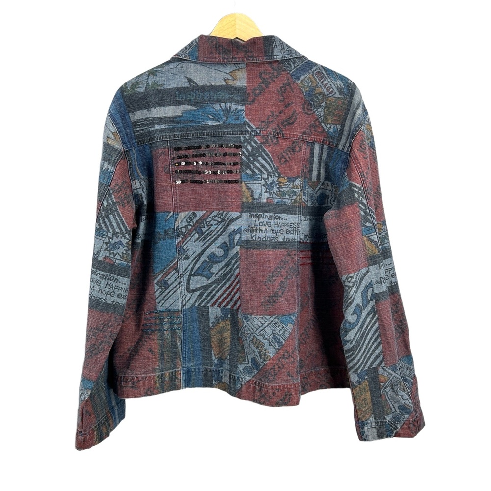 Chicos Jacket Patchwork Print Collage Button Fron… - image 4